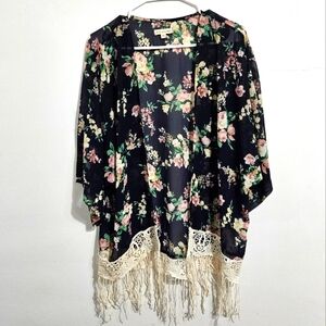 Rachael & Chloe Navy Kimono with Fringe. Size M.